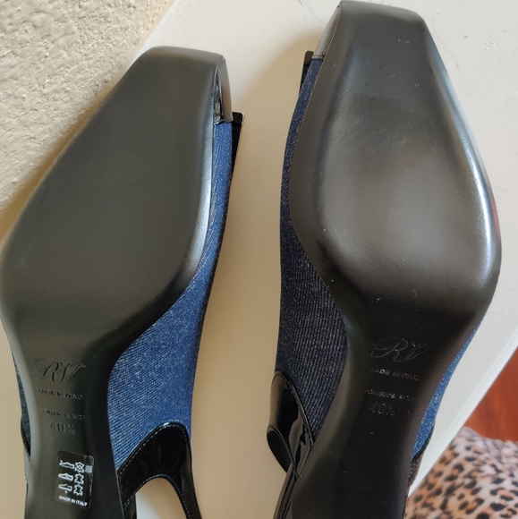 Roger Vivier Blue Denim/Black Leather Slingback New - Picture 4 of 11